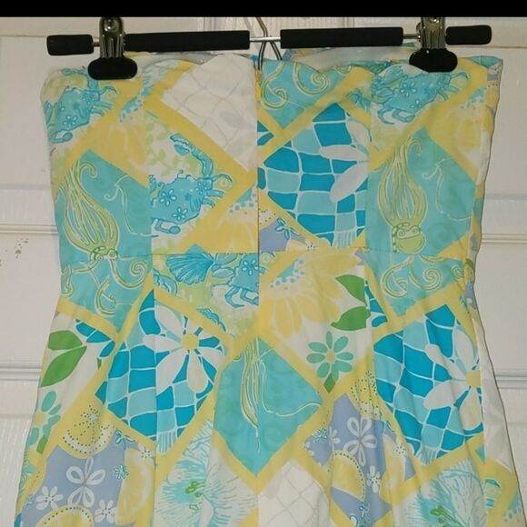 Vintage Lilly Pulitzer strapless patchwork summer ocean dress Sz 2 - Picture 6 of 8